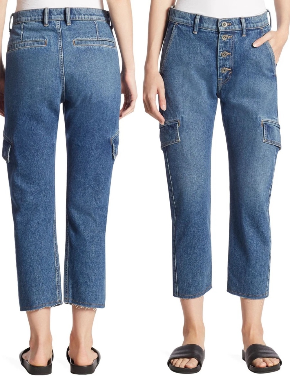 Vince Button Fly Cropped Cargo Jeans